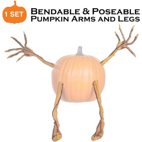 Plow & Hearth Set of 4 Bendable Pumpkin Arms&Legs | Twisting Vines for Halloween - Picture 5 of 7